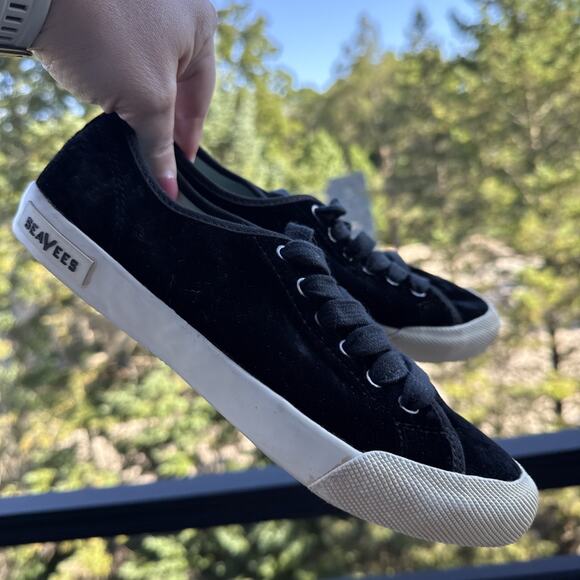 Sea Vees Monterey Sneaker Crush US 7 Black Velvet Lace Up Low Round Toe - Picture 2 of 16